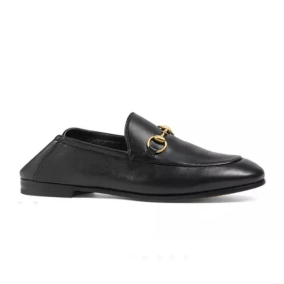 GUCCI Brixton Black Leather Horsebit Loafer Size EU 36.5 US 6.5 Collapsible Heel - Picture 2 of 16